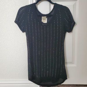 VOCAL black bling rhinestones shirt size s, womens slimming sexy slenderizing